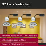 LED Einbauleuchte Nova in Weiß mit 45 mm Einbautiefe, vernetzt und mit wechselbarem LED-Coin