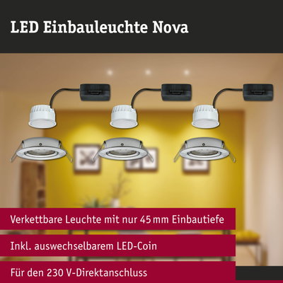 LED Einbauleuchte Nova in Weiß mit 45 mm Einbautiefe, vernetzt und mit wechselbarem LED-Coin