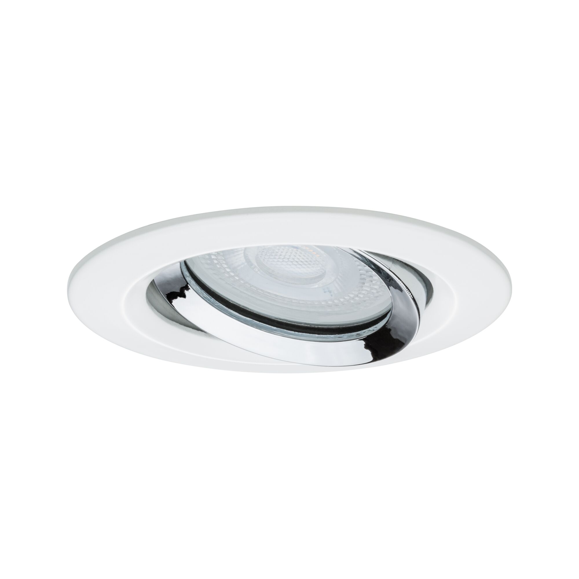 Round white recessed spotlight with adjustable chrome reflector for LED lighting solutions