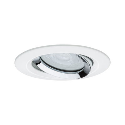 Round white recessed spotlight with adjustable chrome reflector for LED lighting solutions
