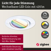 Weißer LED-Einbaustrahler mit wechselbarem LED-Coin und 420 Lumen, dimmbar und farbsteuerbar