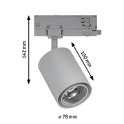 Grauer LED-Strahler aus Metall mit 142 mm Höhe und 78 mm Durchmesser für moderne Innenbeleuchtung