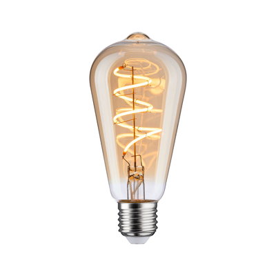 Vintage LED bulb with amber spiral filament and E27 base for decorative lighting and warm ambiance