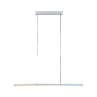 Minimalist white metal LED pendant light with slim design for modern interior lighting.