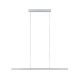 Minimalist white metal LED pendant light with slim design for modern interior lighting.