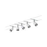 Modern white cable spotlights with black trim and adjustable heads for flexible room lighting solutions