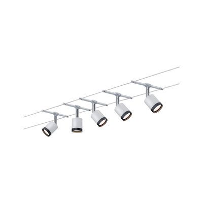 Modern white cable spotlights with black trim and adjustable heads for flexible room lighting solutions