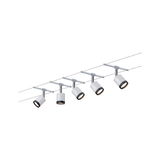 Modern white cable spotlights with black trim and adjustable heads for flexible room lighting solutions