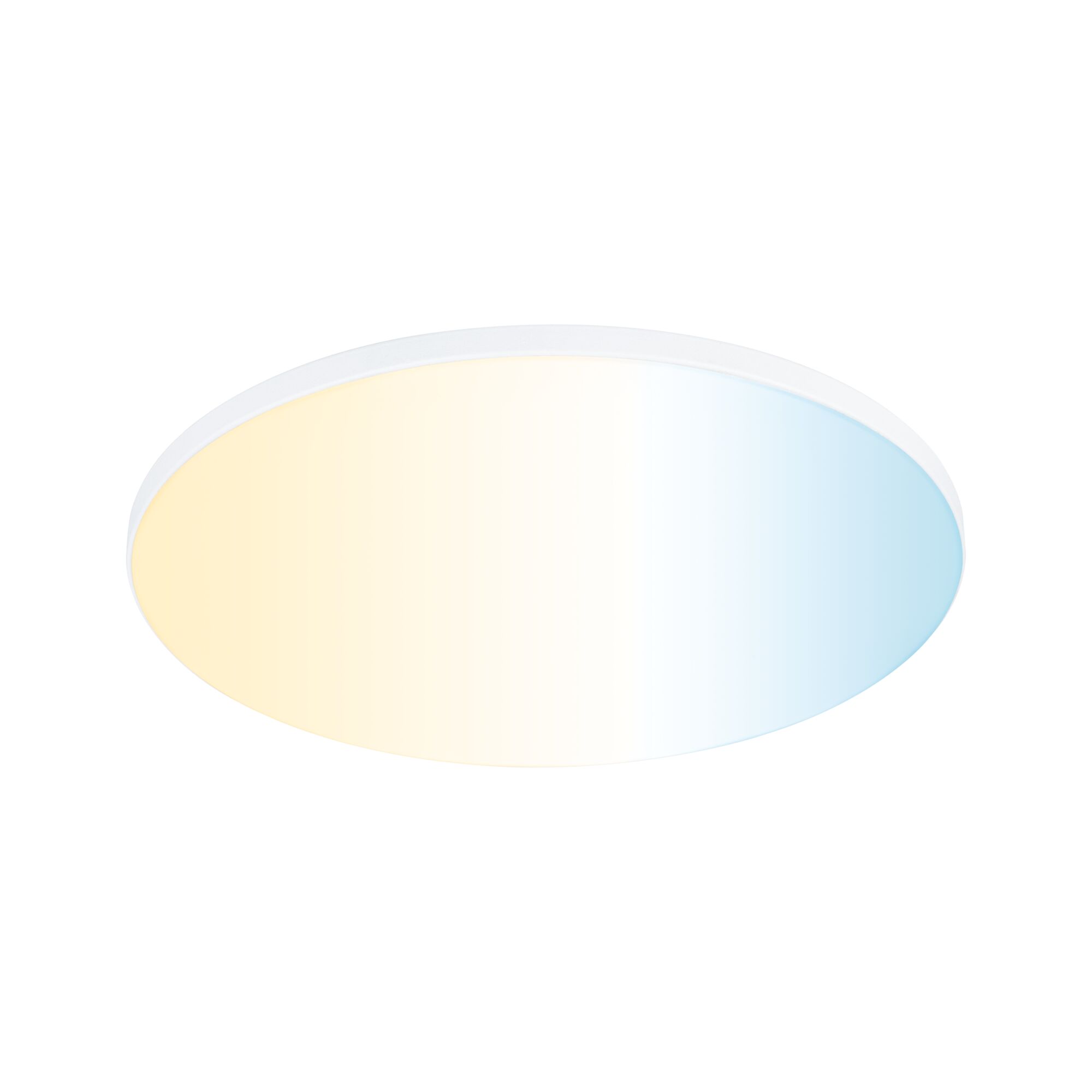 Round LED ceiling light with white frame and adjustable color temperature for ambient lighting