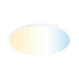 Round LED ceiling light with white frame and adjustable color temperature for ambient lighting