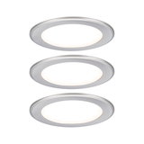 Tre runde LED-indbygningslamper i børstet aluminium med hvidt lys til moderne rumbelysning