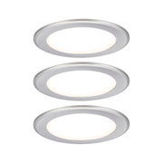 Drei runde LED-Einbauleuchten aus gebürstetem Aluminium mit weißem Licht für moderne Raumbeleuchtung