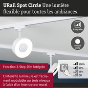Spot LED URail Spot Circle blanc avec fonction 3-Step-Dim et lumière blanc neutre pour éclairage modulable