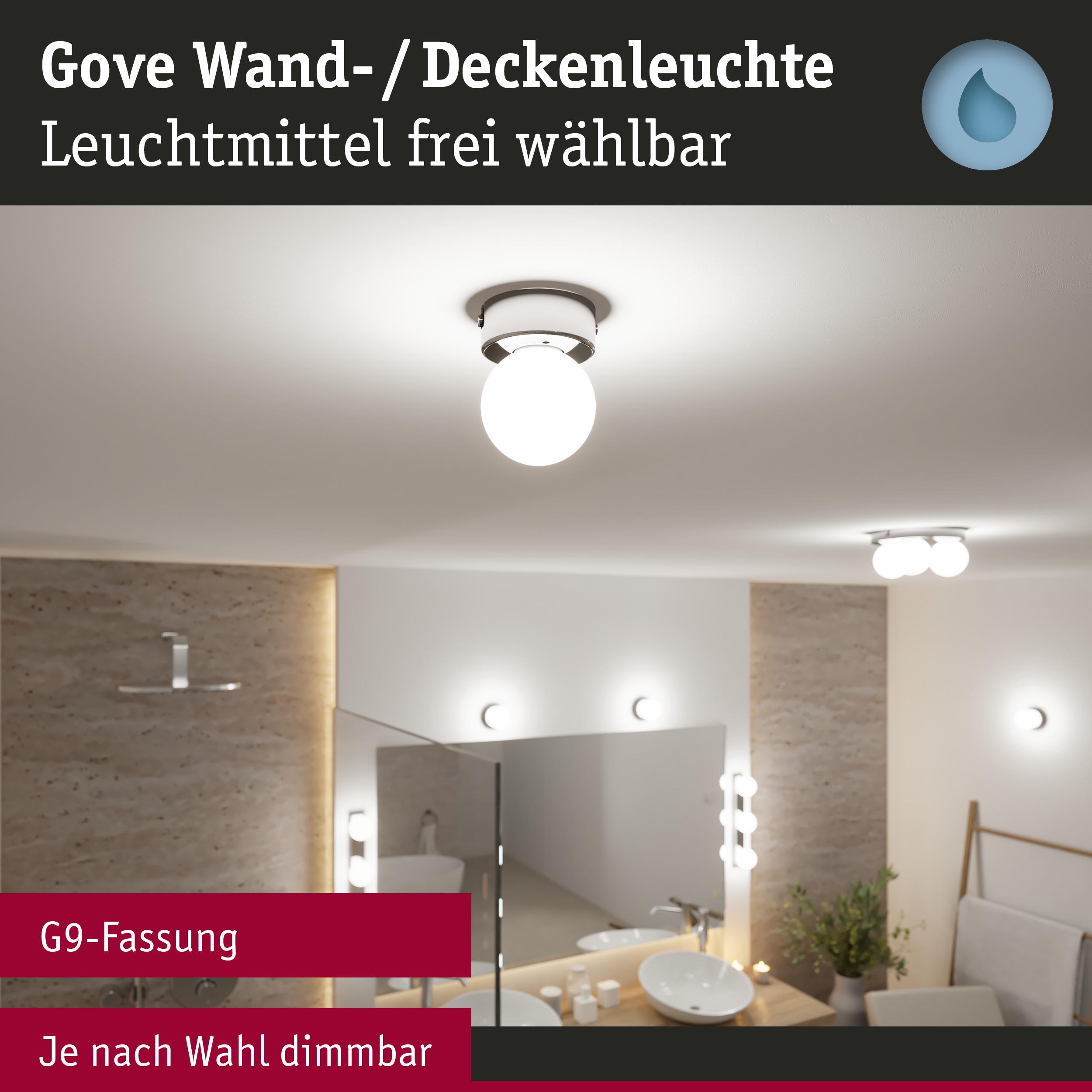 Gove Wand- und Deckenleuchte mit G9-Fassung in Weiß, dimmbar, moderne Badbeleuchtung