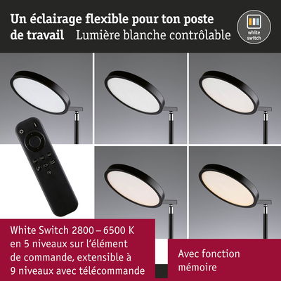 Lampe de bureau LED noire avec éclairage blanc réglable 2800-6500 K et télécommande pour poste de travail flexible