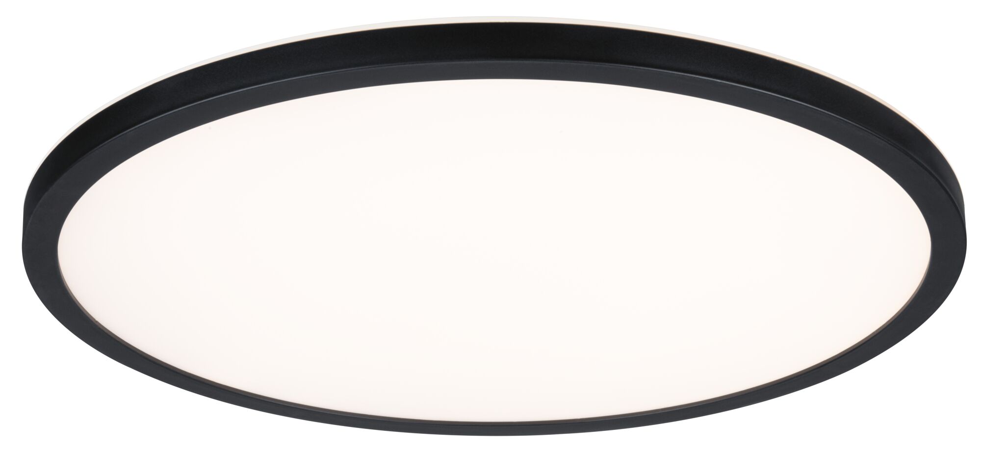 Plafonnier LED rond avec cadre métallique noir et diffuseur blanc pour éclairage moderne