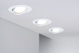 Three white LED recessed spotlights in ceiling with adjustable design for flexible room lighting