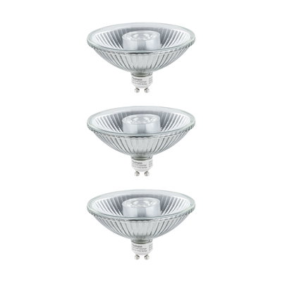 Three clear halogen reflector bulbs with GU10 base for energy-efficient lighting