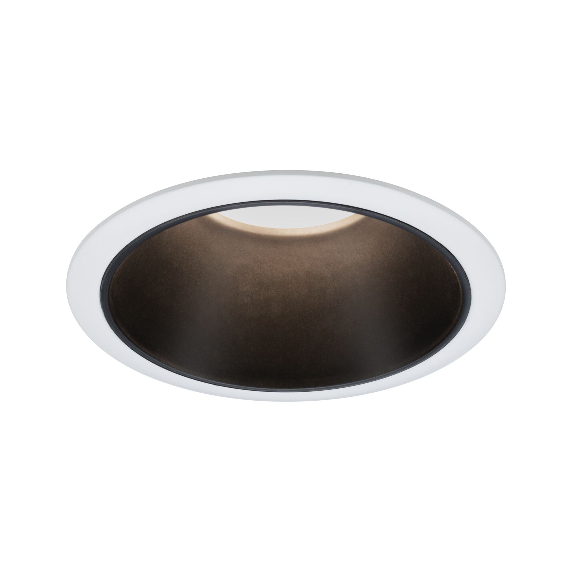 Round white recessed spotlight housing with black metal inner ring for LED lighting fixtures