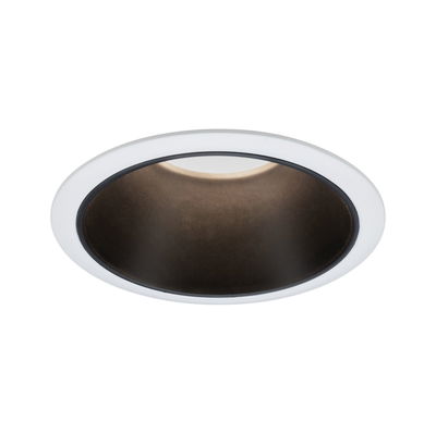 Round white recessed spotlight housing with black metal inner ring for LED lighting fixtures