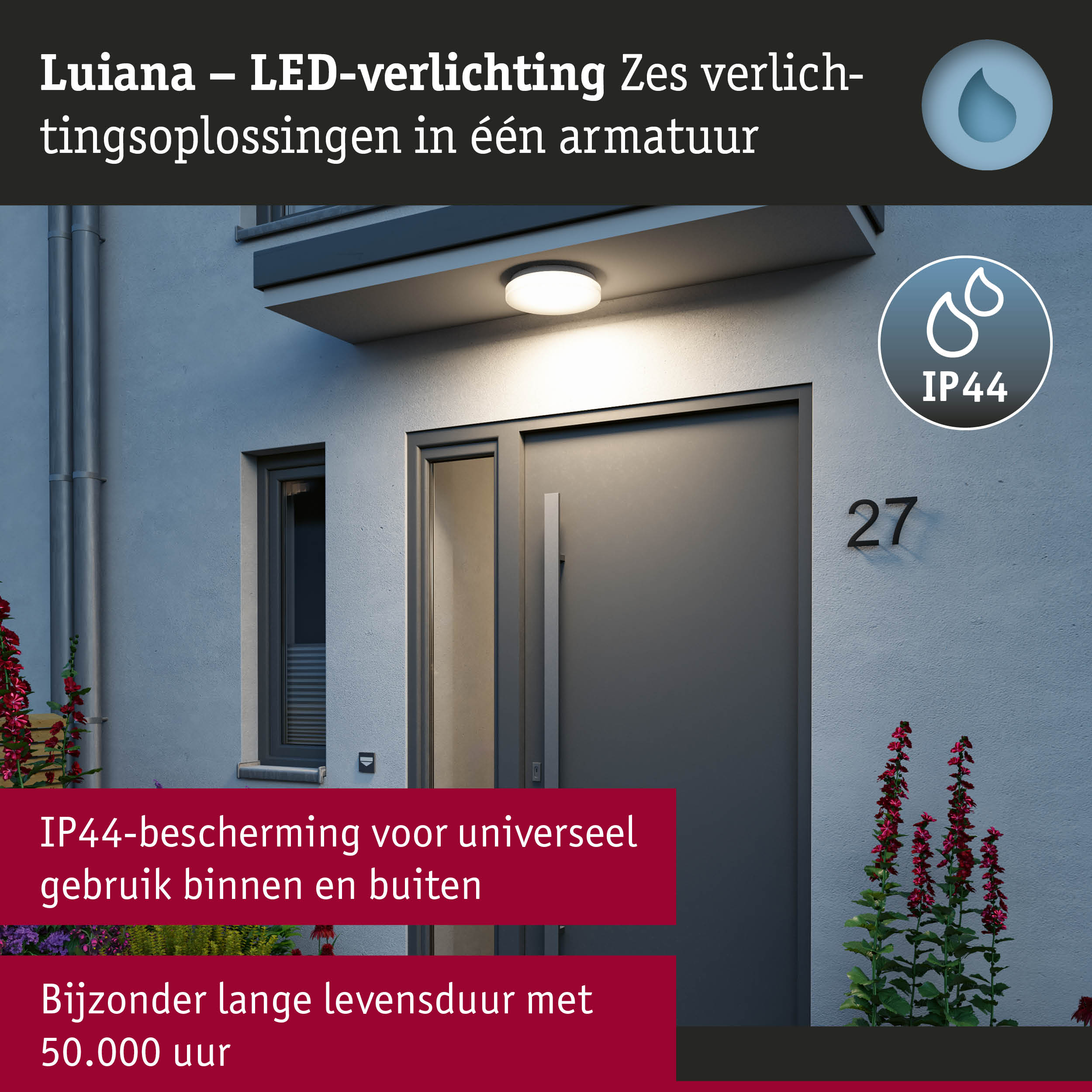 Ronde witte LED-buitenlamp met IP44-bescherming voor universele wandmontage thuis