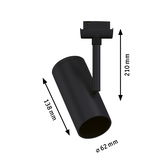 Spot LED noir en métal de 138 mm de long et 62 mm de diamètre, luminaire moderne pour rails d’éclairage