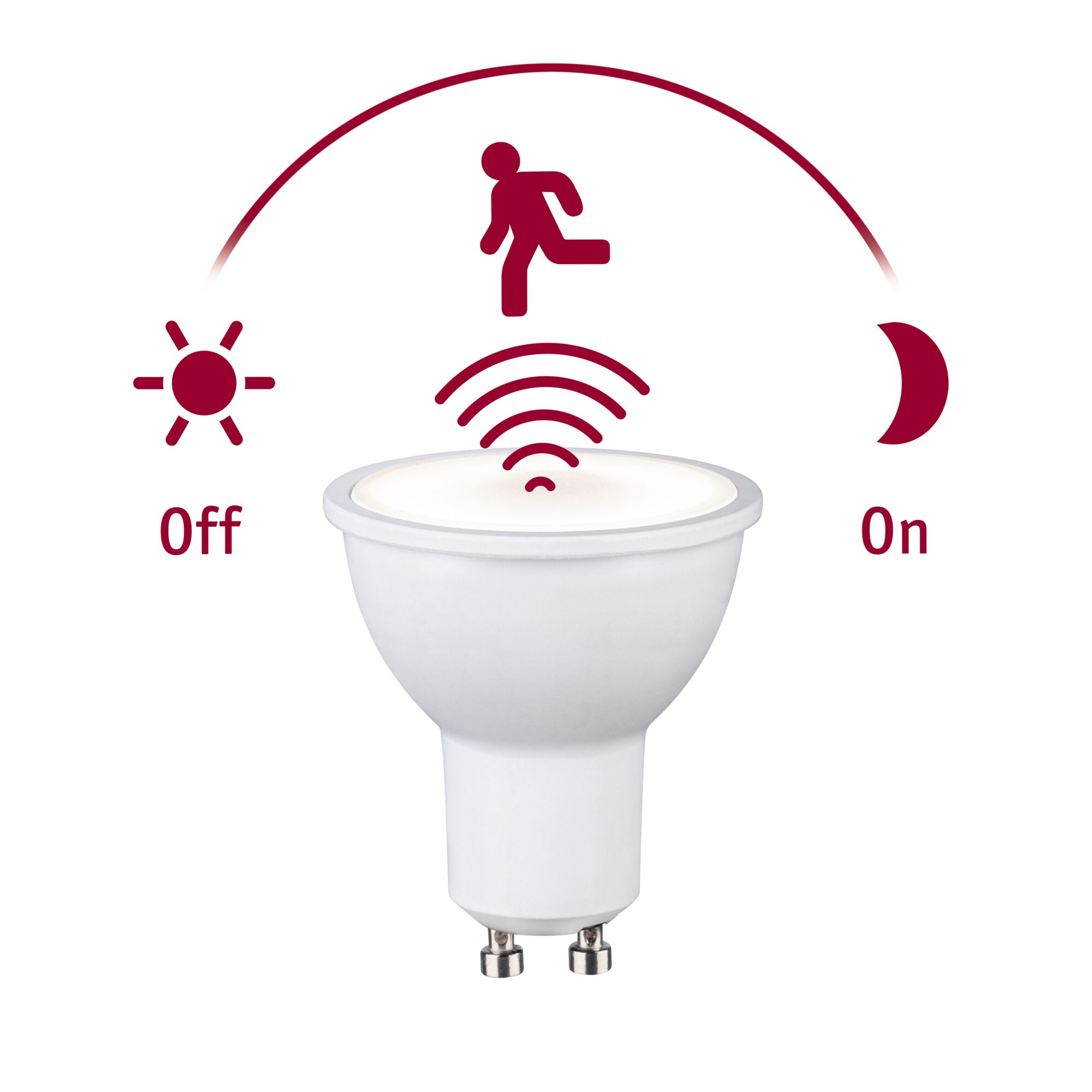 Standaard 230 V LED-reflector GU10 Schemergestuurde bewegingsmelder (HF) 550lm 7W 2700K Wit mat Witte LED-spotlamp met bewegingssensor voor automatisch aan- en uitzetten bij duisternis