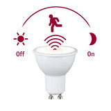 White LED spotlight with motion sensor for automatic on/off in low light conditions