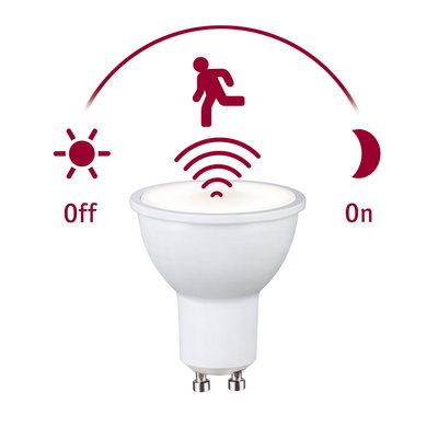 White LED spotlight with motion sensor for automatic on/off in low light conditions