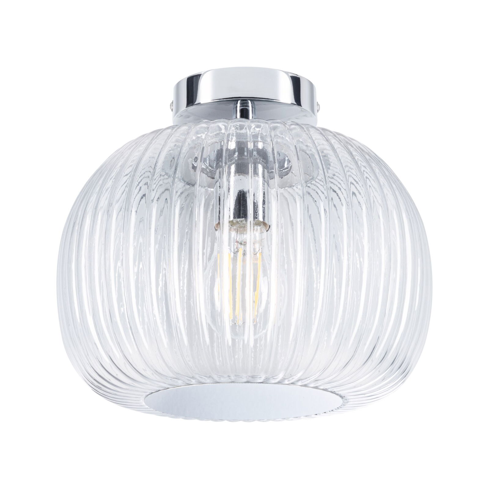 Plafonnier LED Ruya IP44 E27 230V max. 60W gradable Verre/Chrome