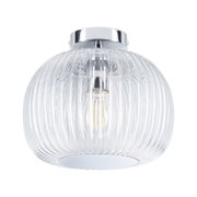 Ceiling light with ribbed clear glass and chrome metal for modern home lighting design