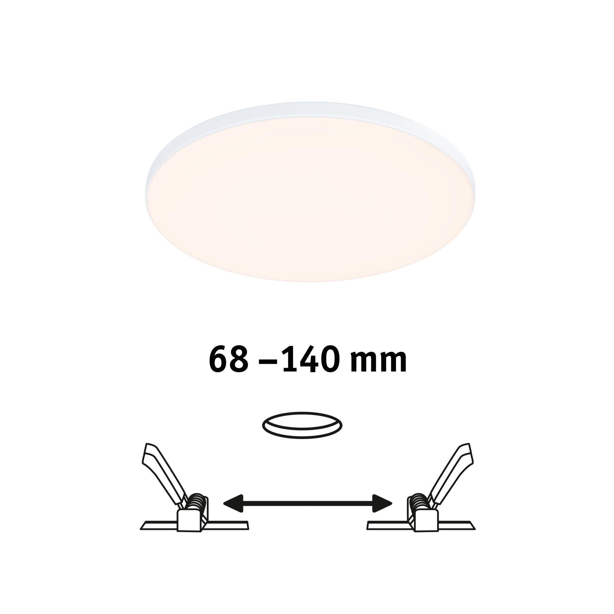 Round white LED ceiling light with adjustable distance from 68 to 140 mm for modern lighting