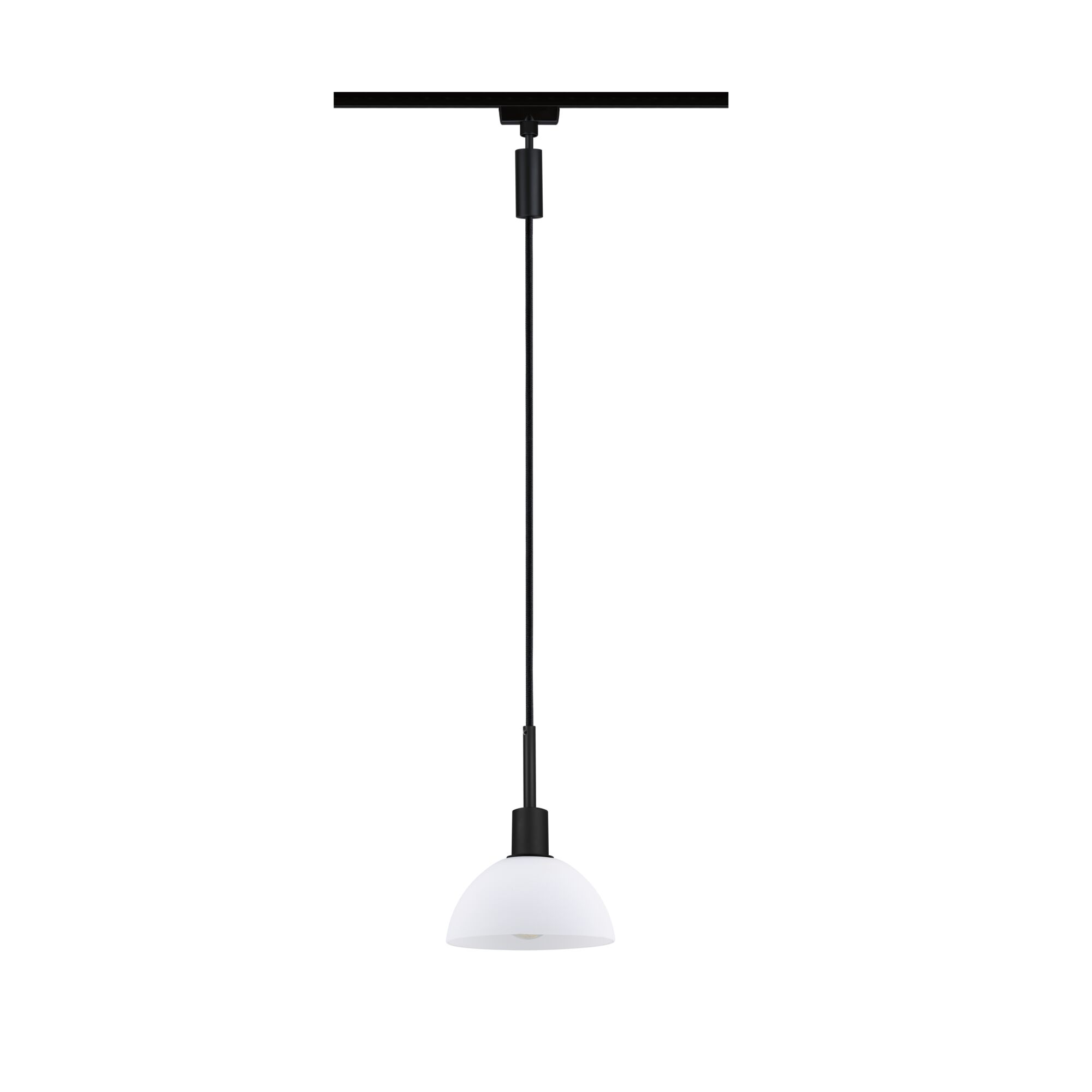 Modern pendant light with white glass and black metal for stylish indoor lighting