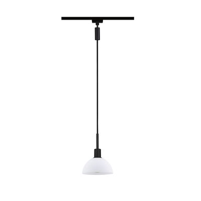 Modern pendant light with white glass and black metal for stylish indoor lighting