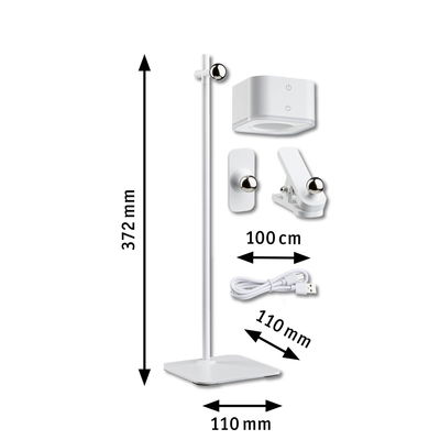 Support lumineux LED blanc de 372 mm de haut avec accessoires pour solutions d'éclairage intelligentes.