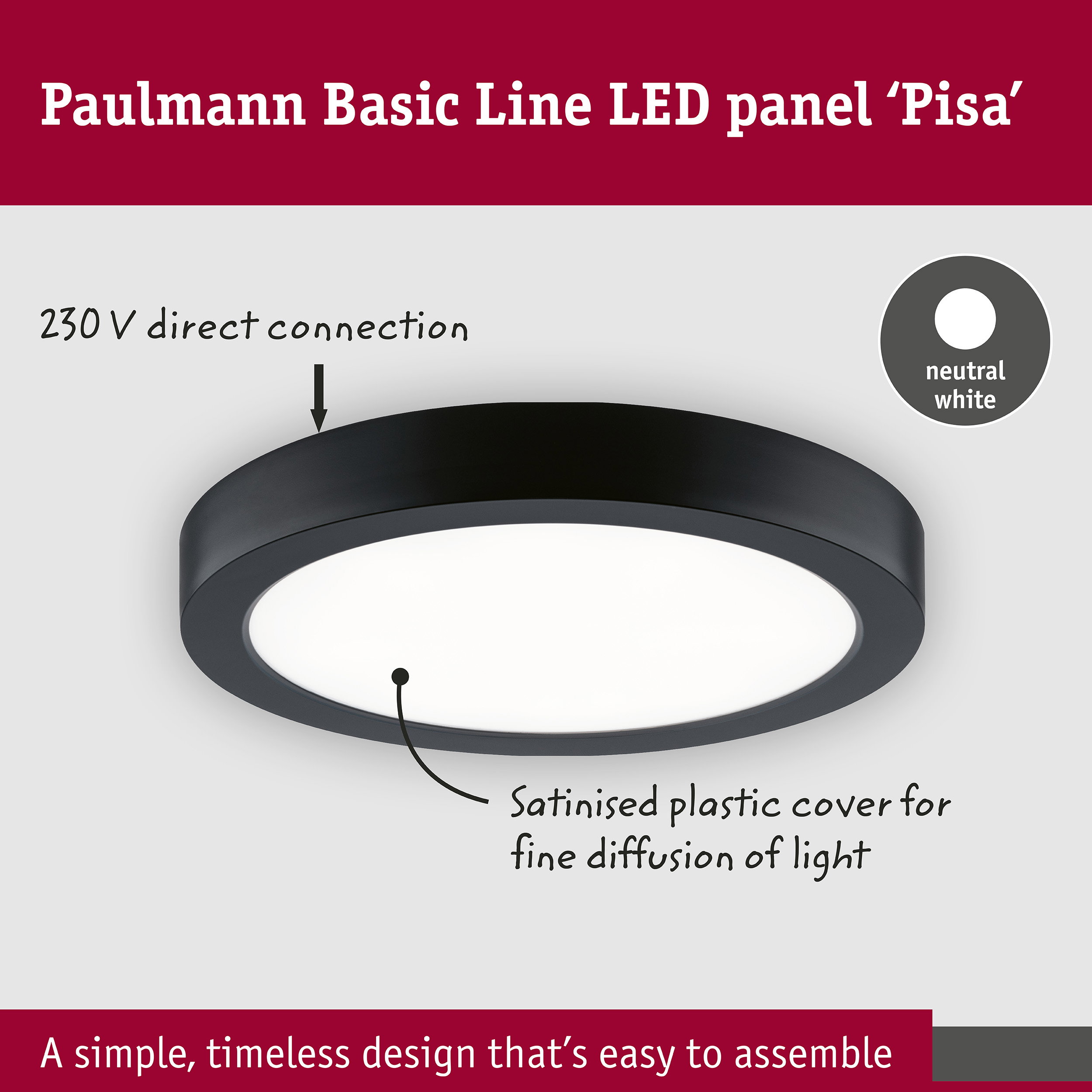 LED Panel Pisa 4000K 290mm 1800lm 17W Black matt