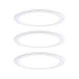 Drei weiße runde LED-Einbauleuchten mit warmweißem Licht für moderne Raumbeleuchtung