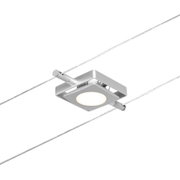 Moderner quadratischer LED-Seilstrahler aus silbernem Metall mit warmweißem Licht