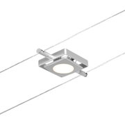 Moderner quadratischer LED-Seilstrahler aus silbernem Metall mit warmweißem Licht