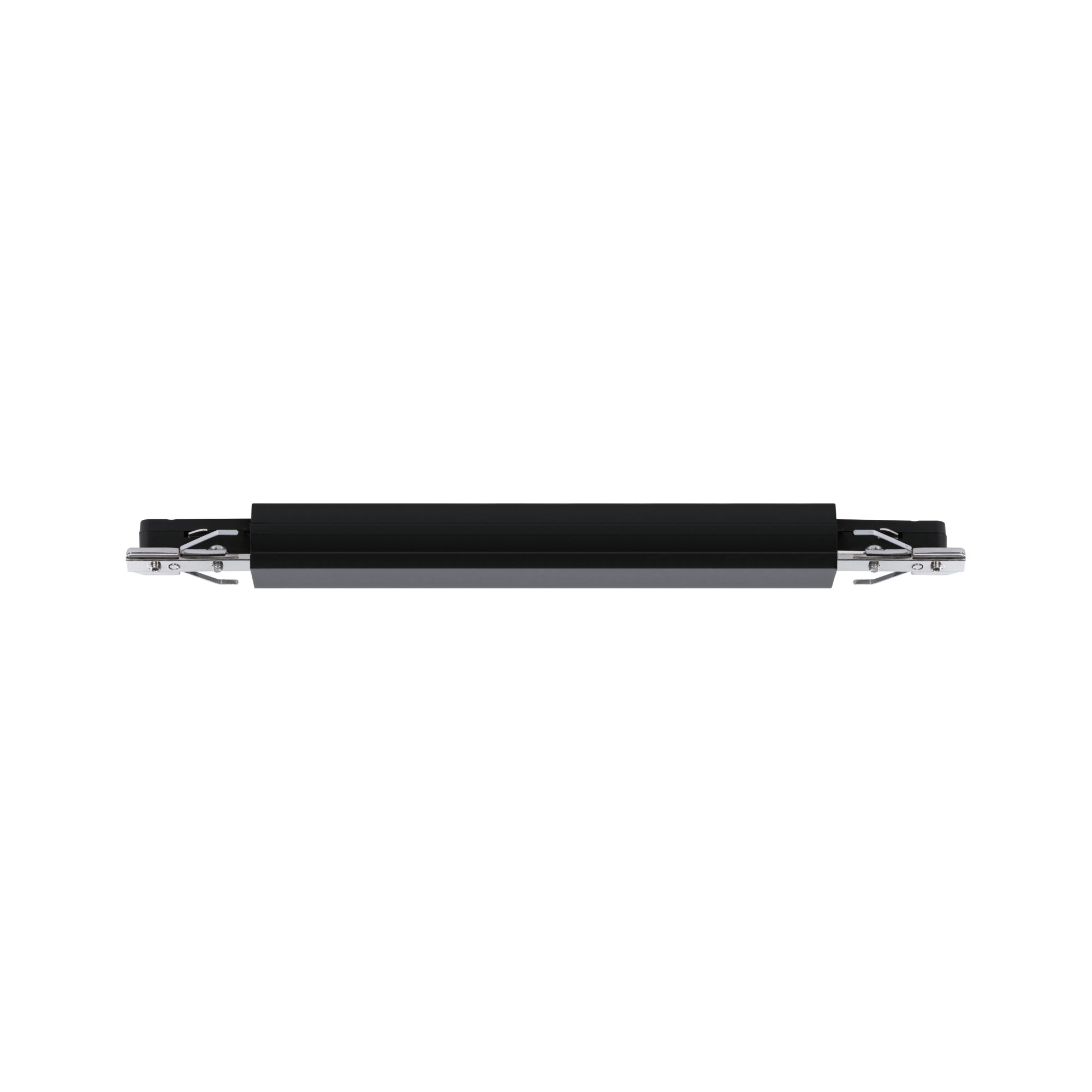 Black aluminum connector with silver clamps for LED track lighting system