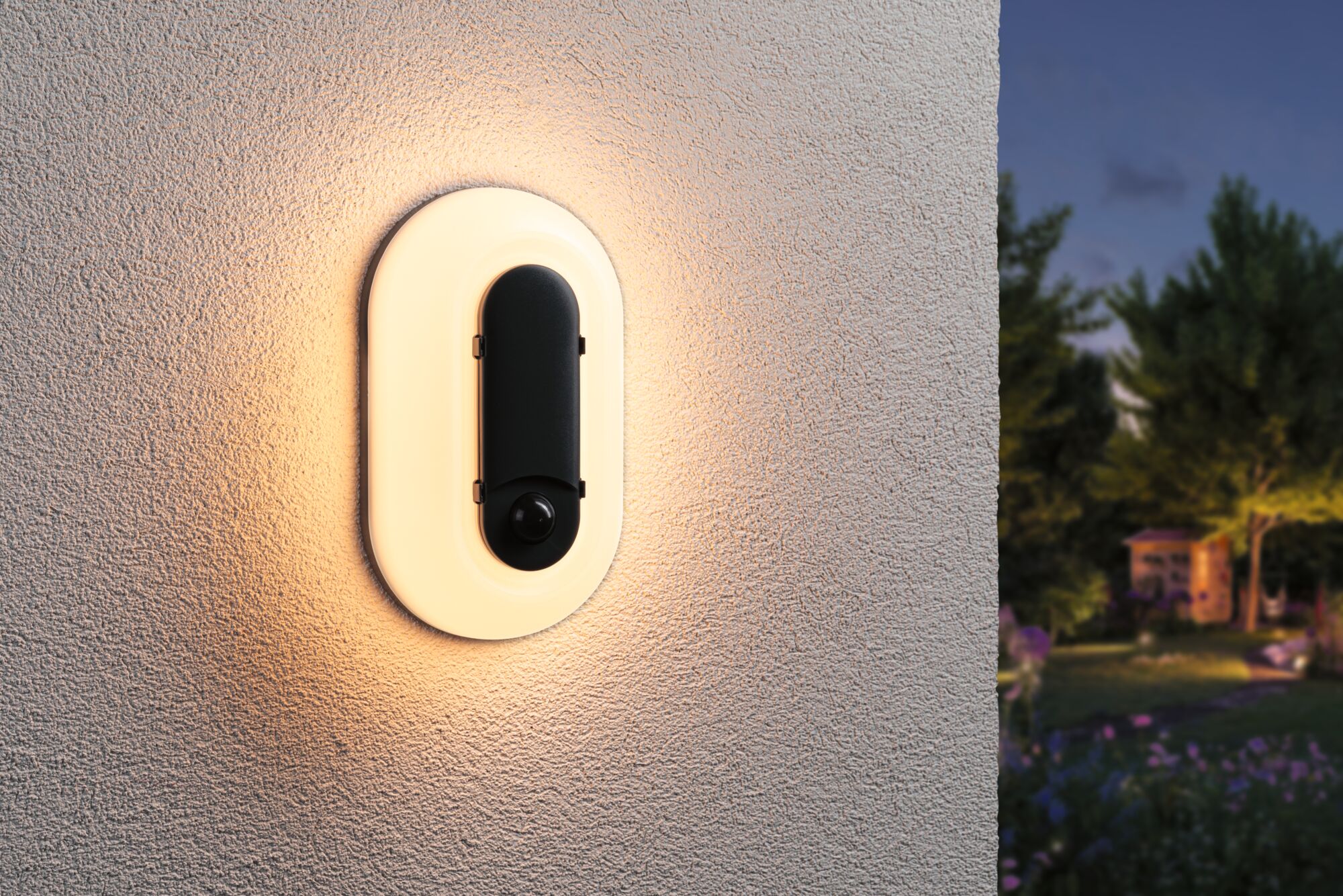 LED-wandarmatuur voor buiten Elunor incl. bewegingsmelder IP65 langwerpig 122x212mm 2200 - 4000K 18,5W 1445lm 230V Antraciet/Wit Polycarbonaat