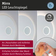 Mirra LED Leuchtspiegel in Weiß mit dimmbarer Touch-Funktion für stufenloses Licht im Bad