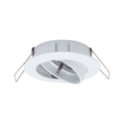 White plastic recessed spotlight with adjustable reflector and spring clips for ceiling installation