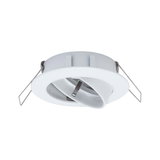 White plastic recessed spotlight with adjustable reflector and spring clips for ceiling installation