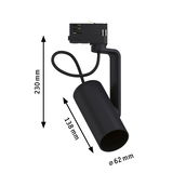 Schwarzer LED-Strahler aus Metall mit 230 mm Höhe und 62 mm Durchmesser für Schienensysteme