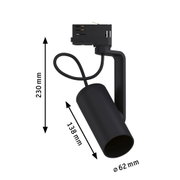 Schwarzer LED-Spot aus Metall mit 230 mm Höhe und 62 mm Durchmesser für moderne Innenbeleuchtung