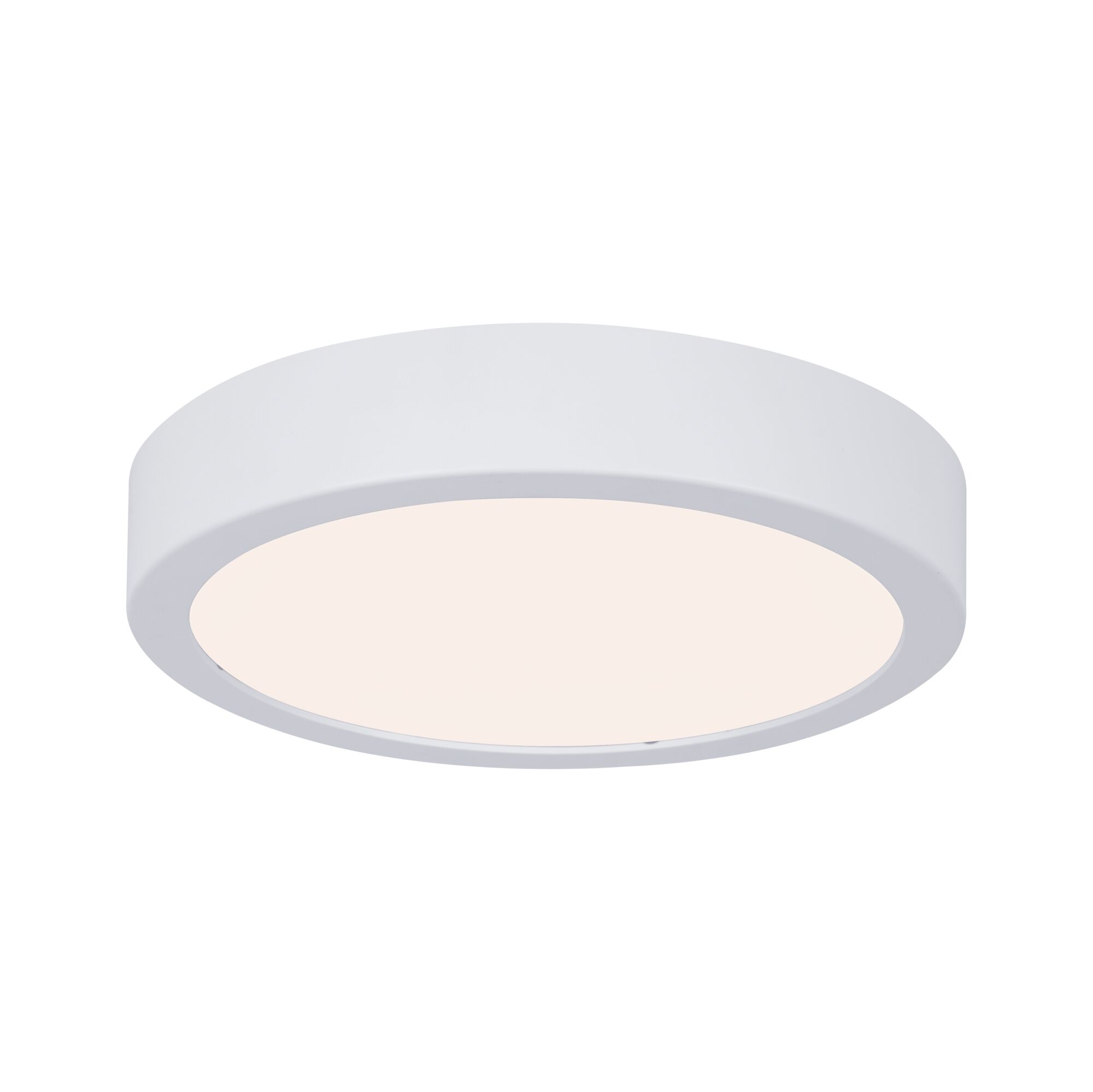 Ronde witte LED-plafondlamp met matte behuizing en warm wit licht voor woonruimtes.