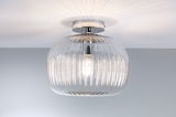 Deckenleuchte mit geriffeltem transparentem Glas und Chromhalterung für modernes Wohnambiente
