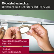 Ultraflache Möbel-Einbauleuchte mit 3x 225 lm Lichtstärke, passend für 54 mm Öffnungen, weiße LED-Leuchte
