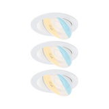 Three white LED recessed spotlights with adjustable warm and cool white light for living spaces.